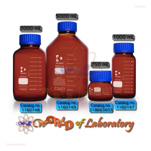 DURAN GLS 80 Laboratory Bottle, Wide Mouth, Amber, Variable Capacity 250 mL to 20 Liter