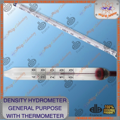 ALLA FRANCE Density Hydrometer General Purpose with Thermometer, Division 100 g/mL, Variable Range 0.600 - 1.600 g/mL