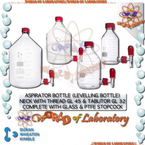 DURAN Aspirator Bottle with Neck GL45, PTFE Stopcock & PBT Stopper, Variable Capacity 1 Liter to 10 Liter