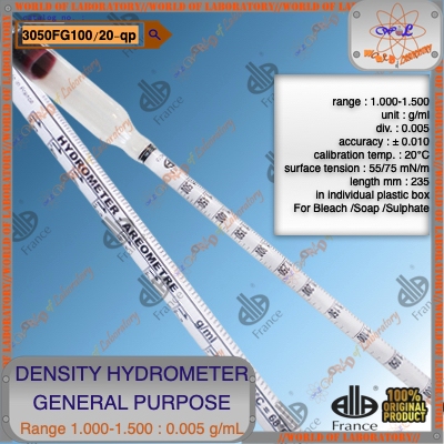ALLA FRANCE Density Hydrometer General Purpose 1.000-1.500 g/mL