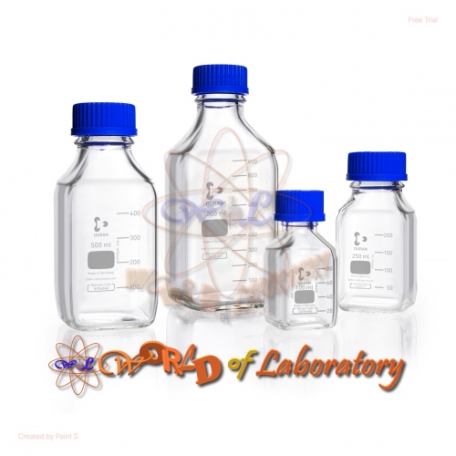 DURAN Laboratory Bottle, Square, Clear. Capacity 100mL - 1000mL