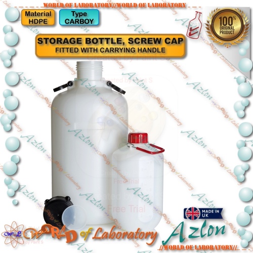 AZLON Storage Bottle, Carboy, HDPE, with Screw Cap, Variable Capacity 5 - 50 Liter
