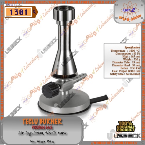 USBECK Teclu Burner, Air Regulation, Needle Valve, Propan Bottle Gas, Catalog 1301