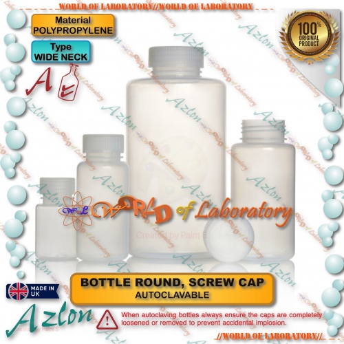 AZLON Botol Plastik (PP), Bulat, Mulut Lebar (Bottle Round, Wide Neck, Polypropylene), Variable Size 30 mL - 2000 mL