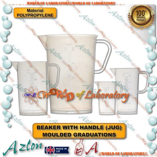 AZLON Beaker Plastic with Handle (PP) / Jug Moulded Graduations, Variable Capacity 500 - 5000 mL