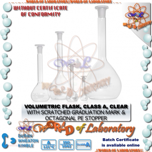 DURAN Volumetric Flask, Class A, Clear, without Certificate of Conformity, Variable Capacity 5mL - 5000mL