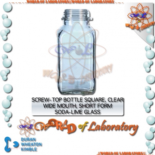 DURAN Screw-Top Square Bottle, Wide Mouth, Soda-Lime Glass, Variable Capacity 100 mL to 250 mL