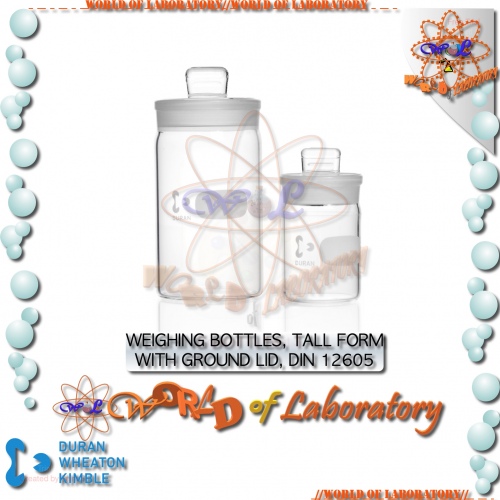 DURAN Weighing Bottle, Tall Shape, with Ground Lid, Variable Capacity 10mL - 70mL