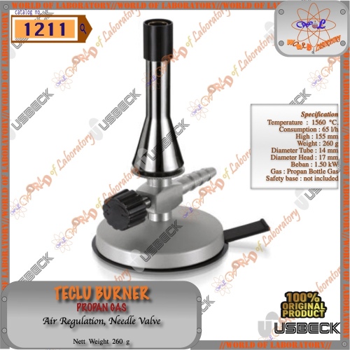 USBECK Teclu Burner, Air Regulation, Needle Valve, Propan Bottle Gas, Catalog 1211