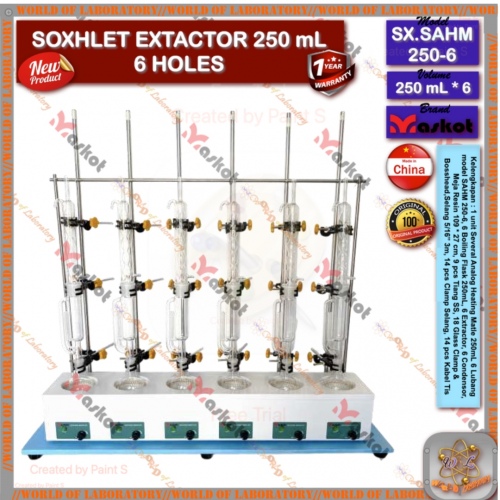 MASKOT Soxhlet Extractor 250mL 6 Hole, Garansi 1 Tahun.