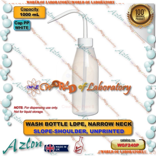 AZLON Wash Bottle, LDPE, Slope Shoulder, Unprint, Capacity 1000 mL