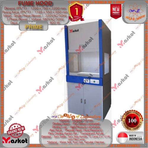 MASKOT Fume Hood Type PRIME (Lemari Asam), Garansi 1 Tahun