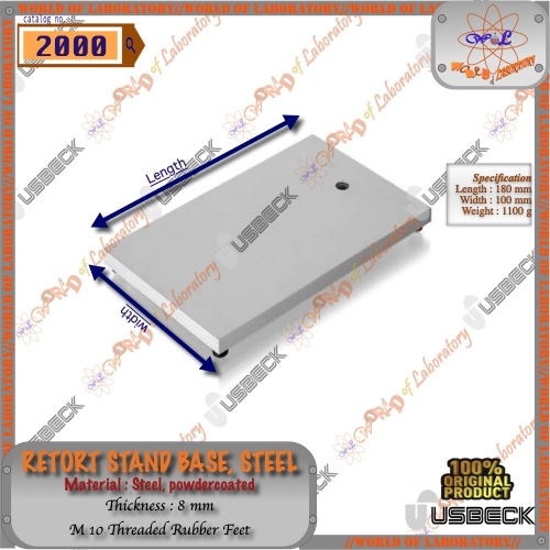USBECK Retort Stand Base, Steel Powdercoated M10, Variable Size
