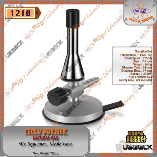 USBECK Teclu Burner, Air Regulation, Needle Valve, Natural Gas, Catalog 1210