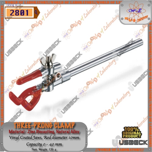USBECK Three-Prong Clamp, Zinc Diecasting, Natural Alloy, Vinyl Coated Jaws, Variable Size Open Capacity