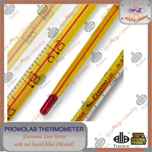 ALLA FRANCE Glass Thermometer PROMOLAB Economic Line, Red Liquid Filled, Variable Range.