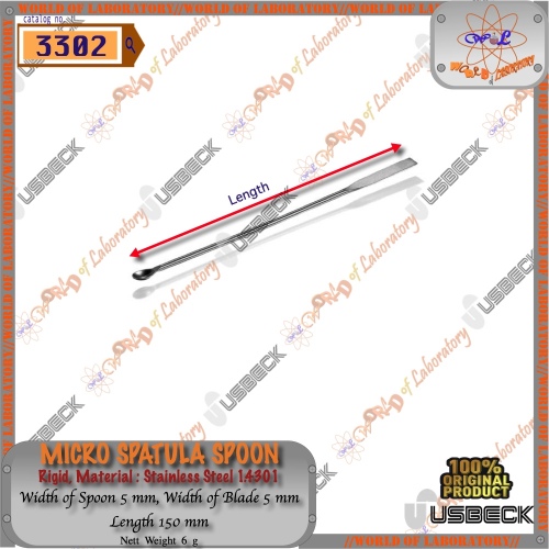 USBECK Micro Spatula Spoon, Stainless Steel, Rigid, Variable Length 150 - 210 mm
