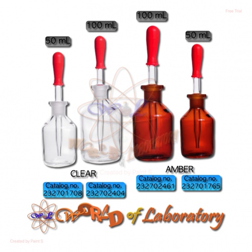 DURAN Dropping Bottle, Soda-Lime Glass, Clear/Amber, Variable Capacity 50 mL & 100 mL