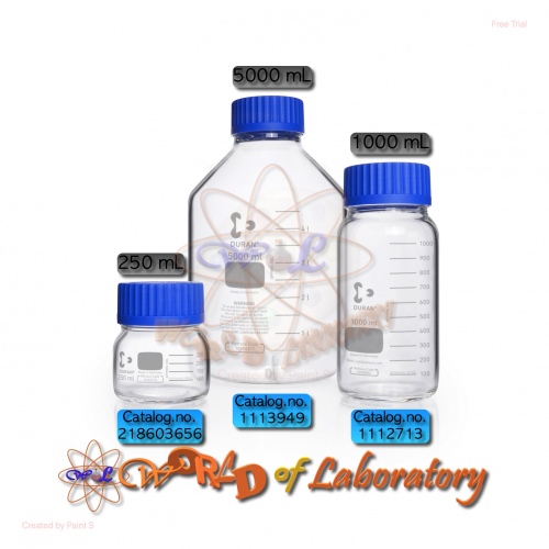 DURAN GLS 80 Laboratory Bottle, Wide Mouth, Clear, Variable Capacity 250 mL to 50 Liter