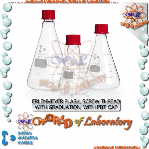 DURAN Erlenmeyer Flask with Screw Cap, with DIN Thread, with PBT Cap, Variable Capacity 100mL - 1000mL