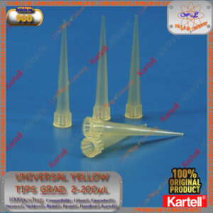 KARTELL® Universal Yellow Tips 2-200 Microlitres, Graduated, 1000pcs/Bag