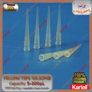 KARTELL® Yellow Tips 5-200 Microlitres, Gilson® Type, 1000pcs/Bag
